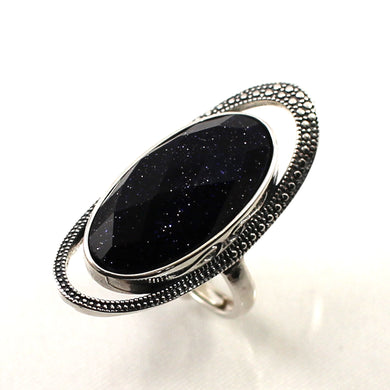 Sterling Silver Blue Sandstone Solitaire Ring
