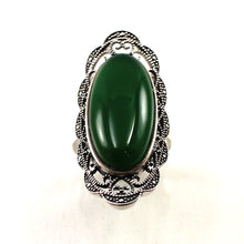 Load image into Gallery viewer, 9310773-Solid-Sterling-Silver-Green-Agate-Solitaire-Adjustable-Size-Ring