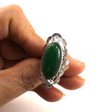 Load image into Gallery viewer, 9310773-Solid-Sterling-Silver-Green-Agate-Solitaire-Adjustable-Size-Ring