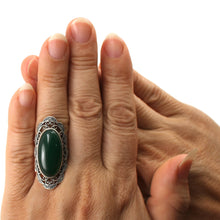 Load image into Gallery viewer, 9310773-Solid-Sterling-Silver-Green-Agate-Solitaire-Adjustable-Size-Ring