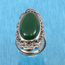 Load image into Gallery viewer, 9310773-Solid-Sterling-Silver-Green-Agate-Solitaire-Adjustable-Size-Ring