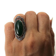 Load image into Gallery viewer, 9310773-Solid-Sterling-Silver-Green-Agate-Solitaire-Adjustable-Size-Ring