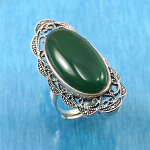 Load image into Gallery viewer, 9310773-Solid-Sterling-Silver-Green-Agate-Solitaire-Adjustable-Size-Ring