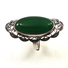 Load image into Gallery viewer, 9310773-Solid-Sterling-Silver-Green-Agate-Solitaire-Adjustable-Size-Ring