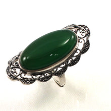 Load image into Gallery viewer, 9310773-Solid-Sterling-Silver-Green-Agate-Solitaire-Adjustable-Size-Ring