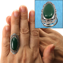 Load image into Gallery viewer, 9310773-Solid-Sterling-Silver-Green-Agate-Solitaire-Adjustable-Size-Ring
