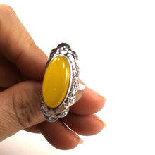 Load image into Gallery viewer, 9310774-Solid-Sterling-Silver-Yellow-Agate-Solitaire-Adjustable-Size-Ring