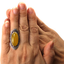 Load image into Gallery viewer, 9310774-Solid-Sterling-Silver-Yellow-Agate-Solitaire-Adjustable-Size-Ring