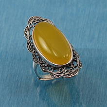 Load image into Gallery viewer, 9310774-Solid-Sterling-Silver-Yellow-Agate-Solitaire-Adjustable-Size-Ring