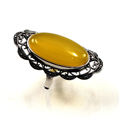 Sterling Silver Yellow Agate Solitaire Ring