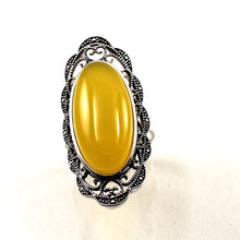 Load image into Gallery viewer, 9310774-Solid-Sterling-Silver-Yellow-Agate-Solitaire-Adjustable-Size-Ring