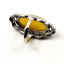 Load image into Gallery viewer, 9310774-Solid-Sterling-Silver-Yellow-Agate-Solitaire-Adjustable-Size-Ring