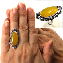 Load image into Gallery viewer, 9310774-Solid-Sterling-Silver-Yellow-Agate-Solitaire-Adjustable-Size-Ring