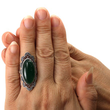 Load image into Gallery viewer, 9310783-Adjustable-Solitaire-Ring-Size-Solid-Silver-Green-Agate