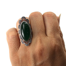 Load image into Gallery viewer, 9310783-Adjustable-Solitaire-Ring-Size-Solid-Silver-Green-Agate