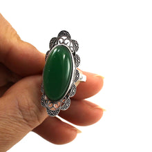 Load image into Gallery viewer, 9310783-Adjustable-Solitaire-Ring-Size-Solid-Silver-Green-Agate