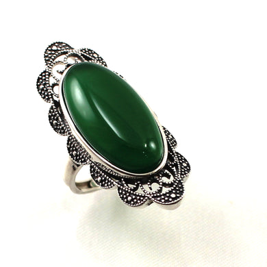 Adjustable Ring Size Solid sterling Silver Green Agate