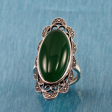 Load image into Gallery viewer, 9310783-Adjustable-Solitaire-Ring-Size-Solid-Silver-Green-Agate