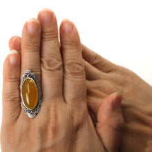 Load image into Gallery viewer, 9310784-Adjustable-Solitaire-Ring-Size-Solid-Silver-Honey-Agate