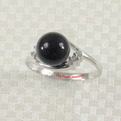 Sterling Silver Black Onyx & CZ Accent Ring (8mm)