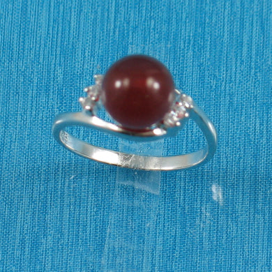 Sterling Silver Carnelian & CZ Accent Ring (8mm)