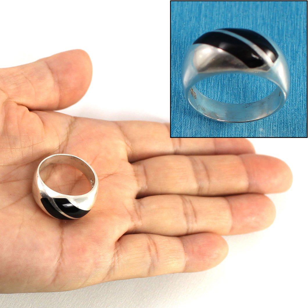 9320040-Sterling-Silver-Flush-Setting-Genuine-Black-Onyx-Band-Ring-Size-11
