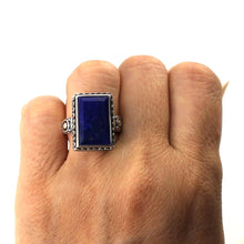 Load image into Gallery viewer, 9320050-Solid-Sterling-Silver-Genuine-Lapis-Lazuli-Antique-Style-Solitaire-Ring