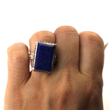 Load image into Gallery viewer, 9320052-Solid-Sterling-Silver-Natural-Blue-Lapis-Lazuli-Solitaire-Ring