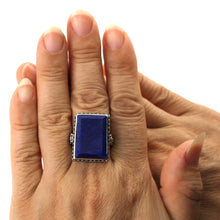 Load image into Gallery viewer, 9320054-Solid-Sterling-Silver-Genuine-Blue-Lapis-Lazuli-Solitaire-Ring