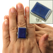 Load image into Gallery viewer, 9320054-Solid-Sterling-Silver-Genuine-Blue-Lapis-Lazuli-Solitaire-Ring