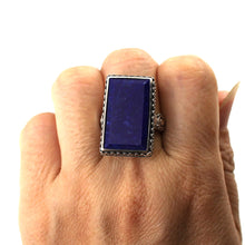 Load image into Gallery viewer, 9320055-Solid-Sterling-Silver-Natural-Blue-Lapis-Lazuli-Solitaire-Ring