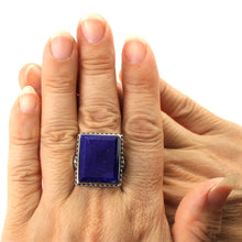Load image into Gallery viewer, 9320056-Solid-Sterling-Silver-Natural-Blue-Lapis-Lazuli-Solitaire-Ring