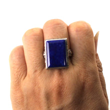Load image into Gallery viewer, 9320062-Solid-Sterling-Silver-Natural-Blue-Lapis-Lazuli-Solitaire-Ring
