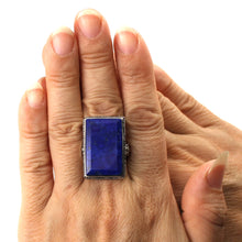 Load image into Gallery viewer, 9320064-Solid-Sterling-Silver-Natural-Blue-Lapis-Lazuli-Solitaire-Ring
