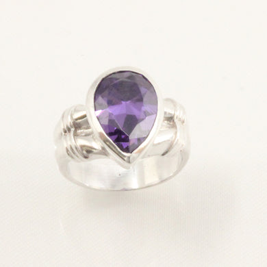 Sterling Silver Amethyst CZ Solitaire Ring (Pear Cut)