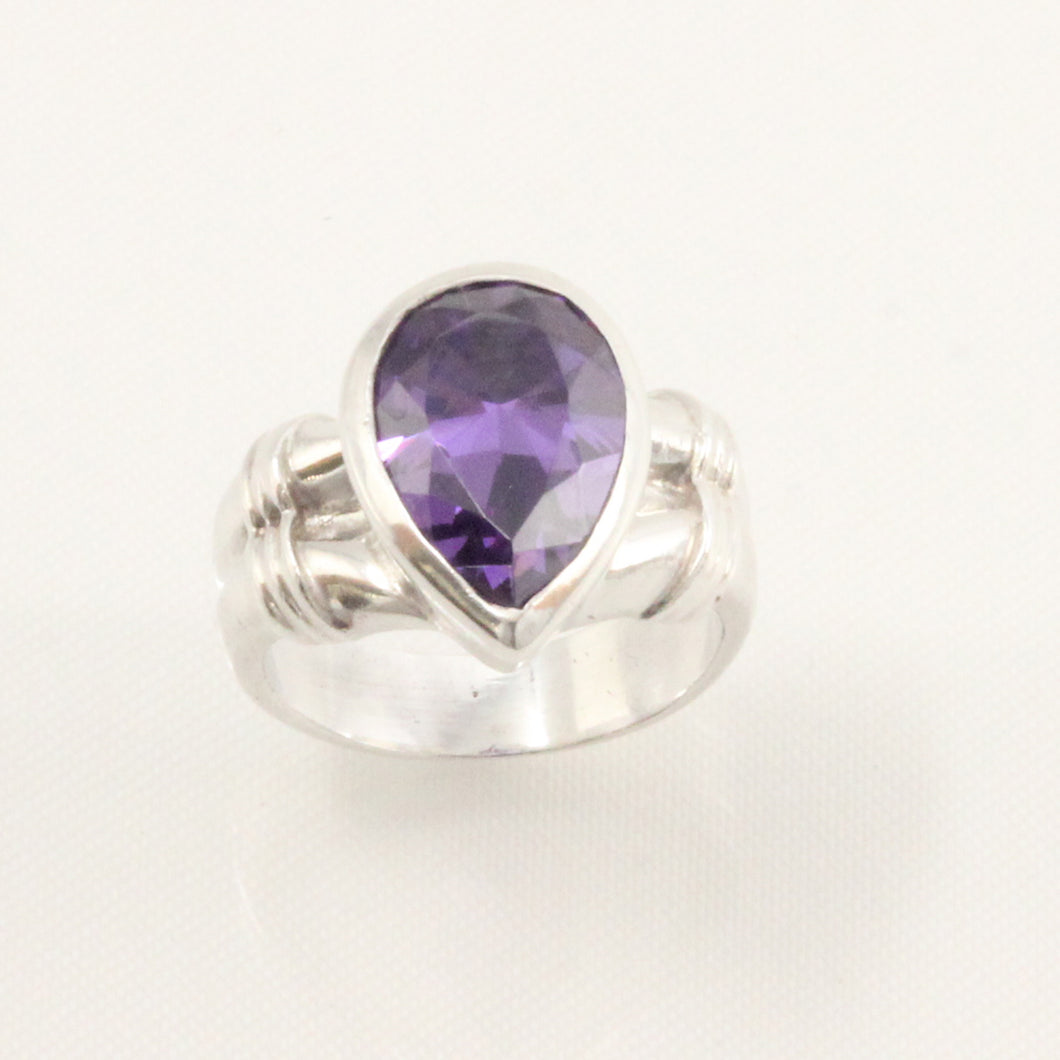 Sterling Silver Amethyst CZ Solitaire Ring (Pear Cut)