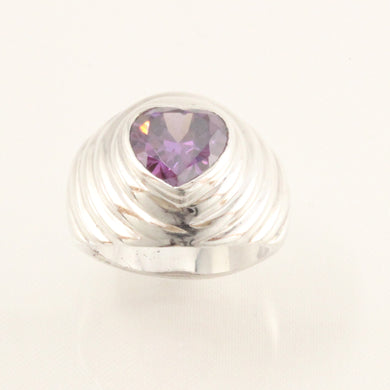 Sterling Silver Amethyst CZ Solitaire Ring (Heart Cut)