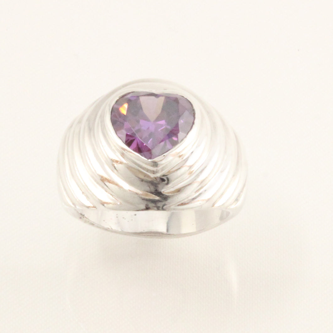 Sterling Silver Amethyst CZ Solitaire Ring (Heart Cut)
