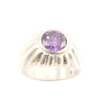 Sterling Silver Amethyst CZ Solitaire Ring (Round Cut)