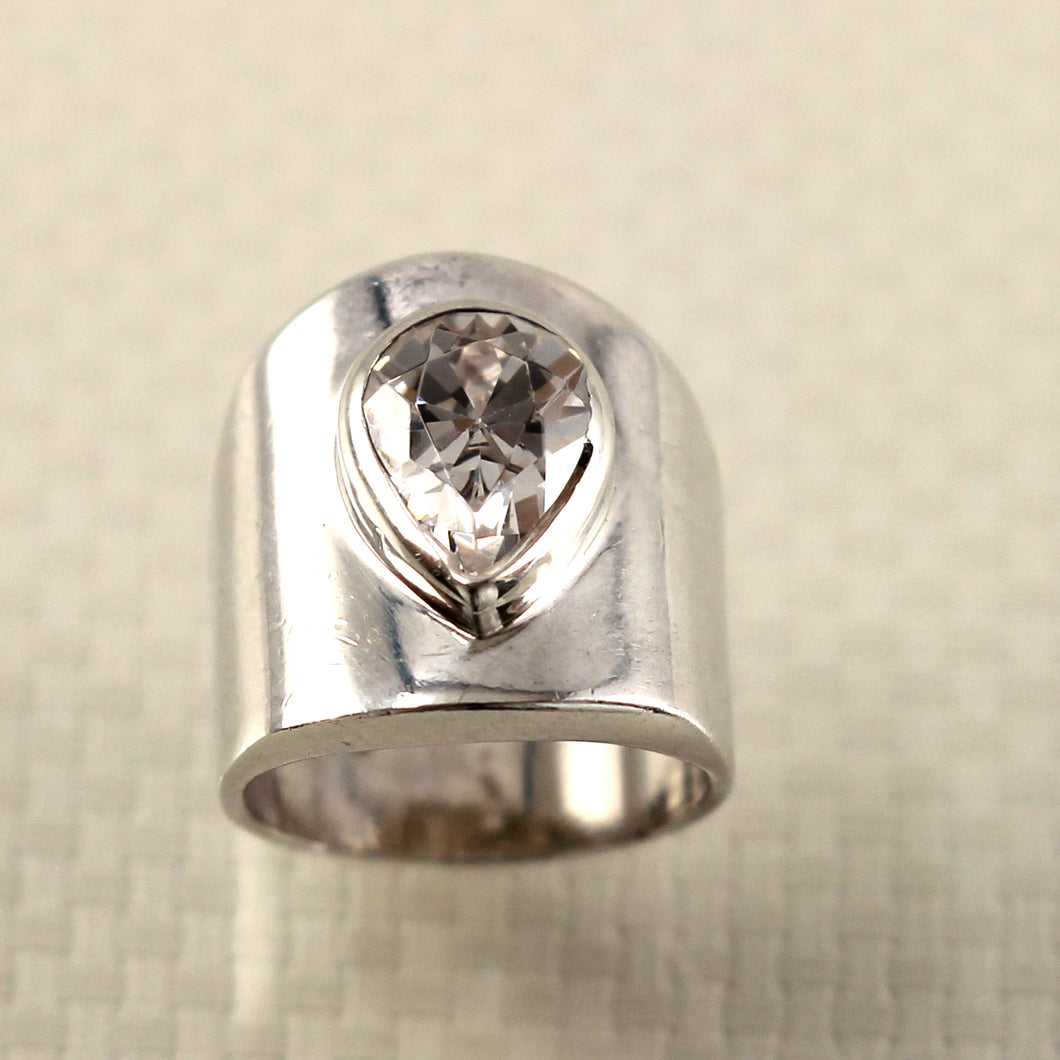 Sterling Silver Cubic Zirconia Solitaire Ring (Pear Cut)