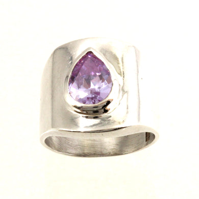 Sterling Silver Amethyst CZ Solitaire Ring (Pear Cut)