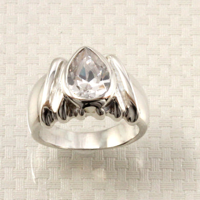 Sterling Silver Cubic Zirconia Solitaire Ring (Pear Cut)