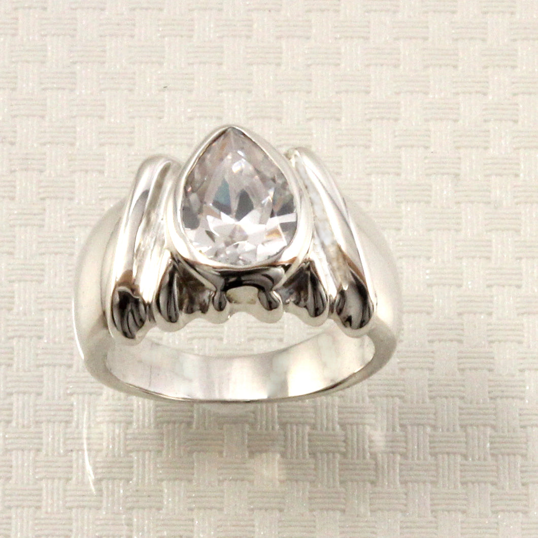 Sterling Silver Cubic Zirconia Solitaire Ring (Pear Cut)