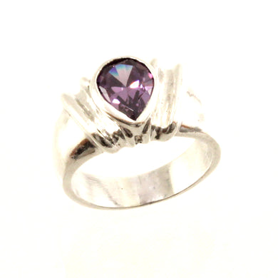 Sterling Silver Amethyst CZ Solitaire Ring (Pear Cut)