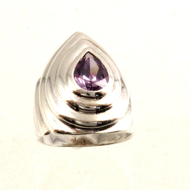 Sterling Silver Amethyst CZ Solitaire Ring (Pear Cut)