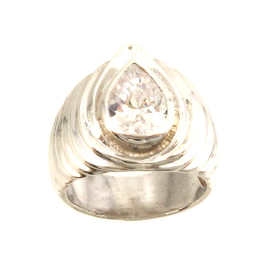 Sterling Silver Cubic Zirconia Solitaire Ring (Pear Cut)