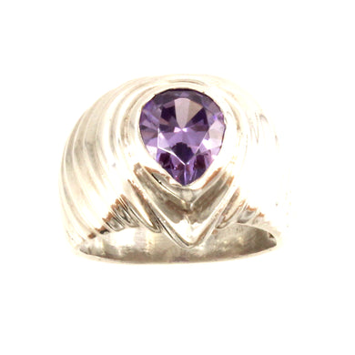 Sterling Silver Amethyst CZ Solitaire Ring (Pear Cut)