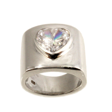 Sterling Silver Cubic Zirconia Solitaire Ring (Heart Cut)