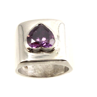 Sterling Silver Amethyst CZ Solitaire Ring (Heart Cut)