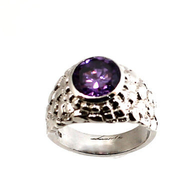 Sterling Silver Amethyst Solitaire Ring (Round Brilliant Cut, Large)